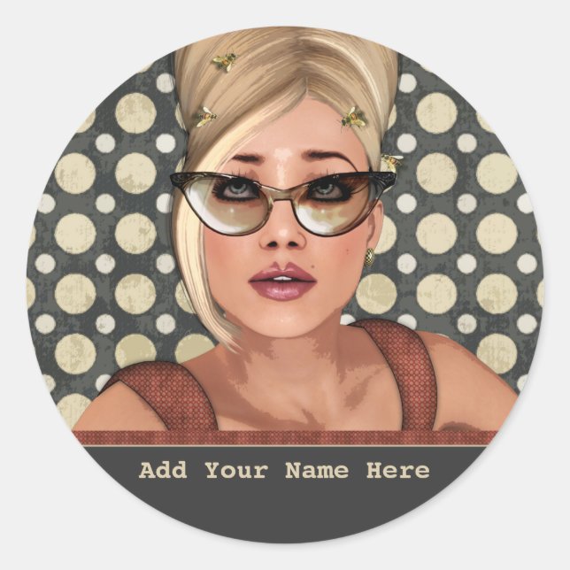 Belinda Beehive Retro Chic Personalised Stickers (Front)