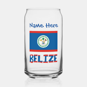 Belise and Belizean Flag Blue Personalisation Can Glass