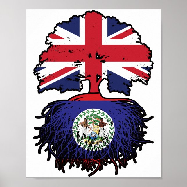 Belise Belizean British UK Tree Roots Flag Poster (Front)