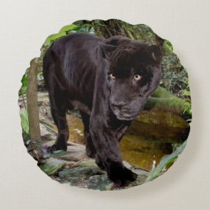 Belise City Zoo. Black panther Round Cushion