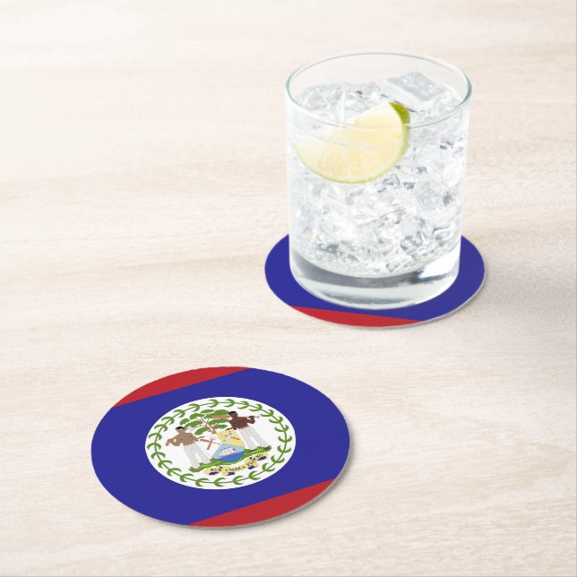 Belise flag round paper coaster (Insitu)