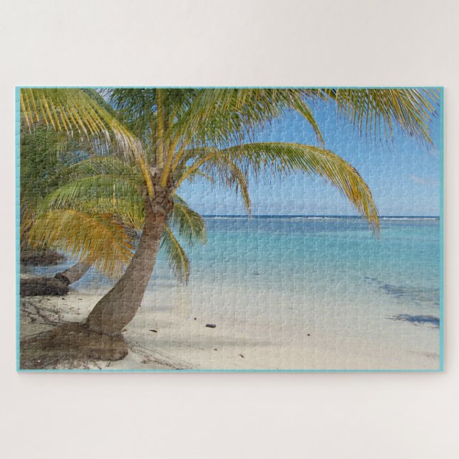 Belise Palm Tree Beach Caribbean Ocean Seascape Jigsaw Puzzle (Horizontal)