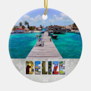 Belise San Pedro Beach Ambergris Caye Christmas Ceramic Ornament
