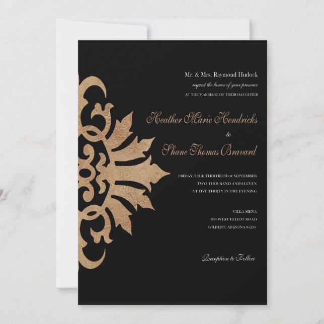 Belise Scroll Flourish (tan/black) 5x7 Wedding Invitation (Front)