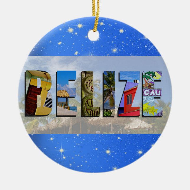 Belise Travel Photos Tropical Beach Blue Christmas Ceramic Ornament (Front)