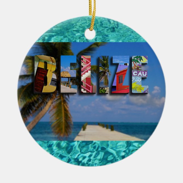 Belise Tropical Beach Blue Ocean Christmas Ceramic Ornament (Front)