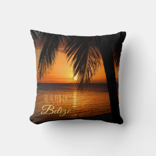 Belise Tropical Palm Tree Sunset Beach Scene Cushion