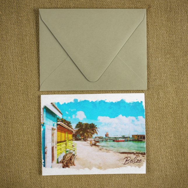 Belise Tropical Paradise Travel Postcard (belize tropical beach postcard)