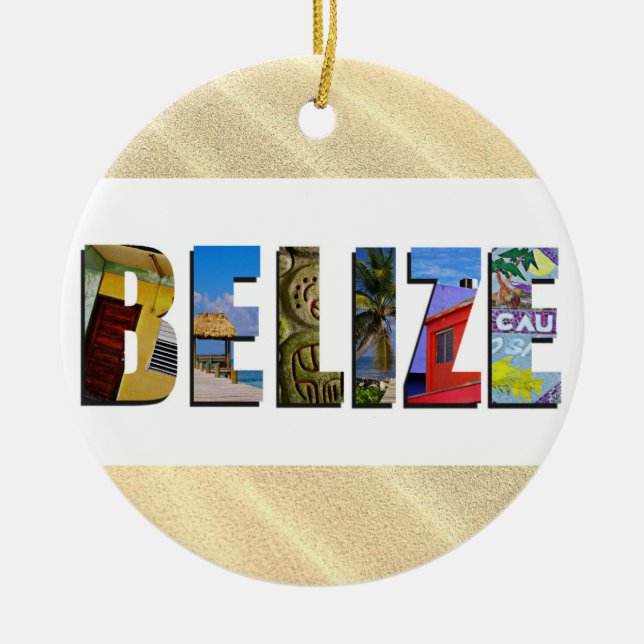 Belise Tropical Sand Beach Travel Photos Christmas Ceramic Ornament (Front)
