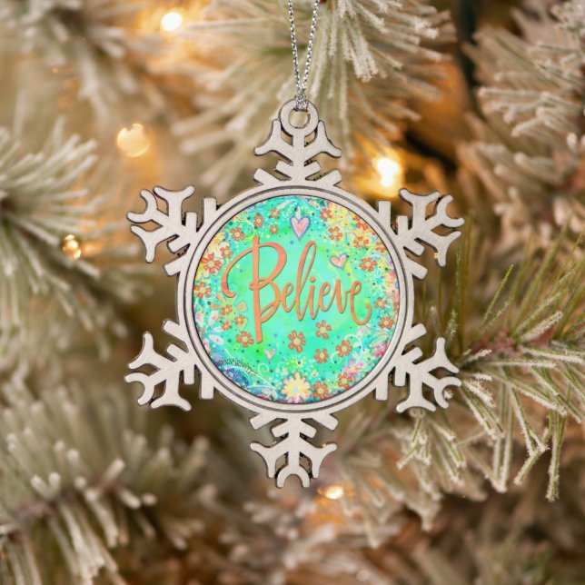 “Belive” Inspirivity Snowflake Pewter Christmas Ornament (Tree)