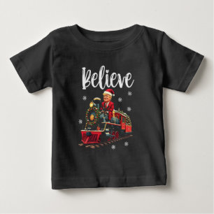 Belive Trump Riding a Train Christmas Santa Apron Baby T-Shirt