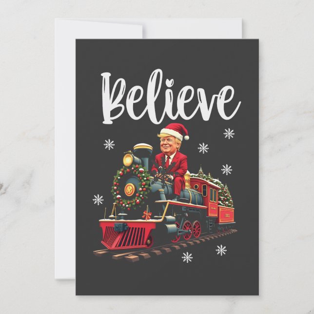 Belive Trump Riding a Train Christmas Santa Apron Thank You Card (Front)