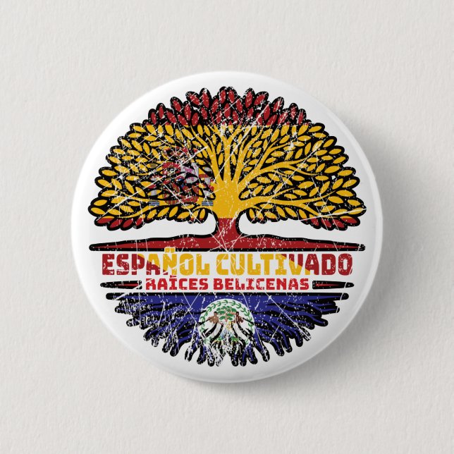 Belize Belizean Spain Spanish Tree Roots Flag 6 Cm Round Badge (Front)