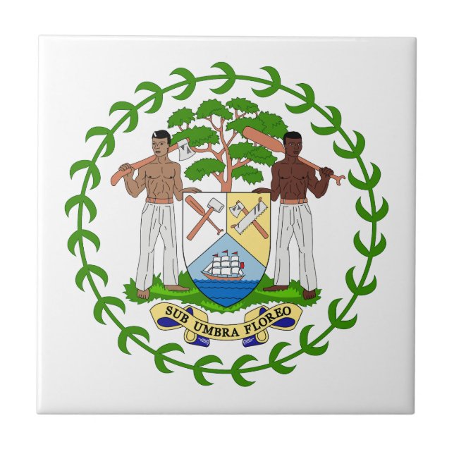 Belize country coat arms symbol emblem flag ceramic tile (Front)