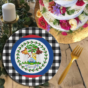 Belize Plate, buffalo plaid & Belize Flag Paper Plate