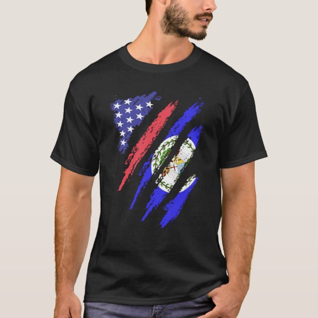 Belizean American Patriot Grown Heart Flag Stripes T-Shirt (Front)