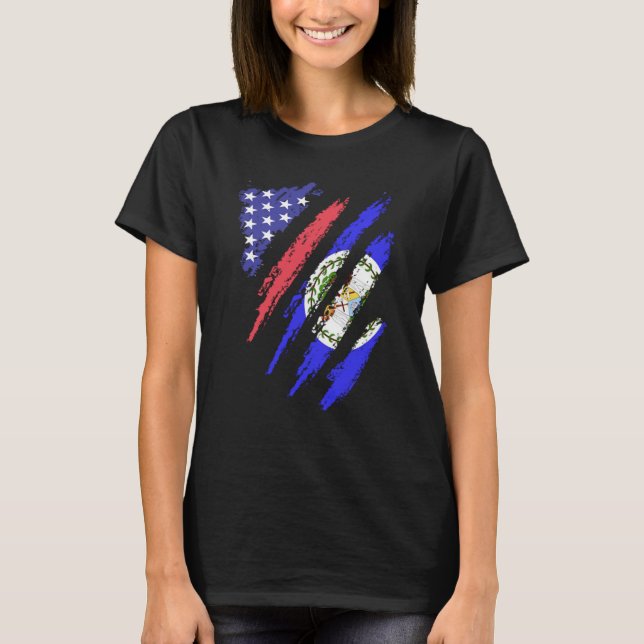 Belizean American Patriot Grown Heart Flag Stripes T-Shirt (Front)