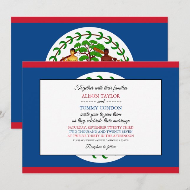 Belizean Flag, Flag of Belise Wedding Invitation (Front/Back)