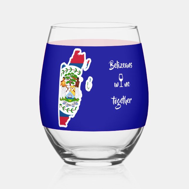 Belizeans Wine Together Blue Stemless Wine Glass (Front)