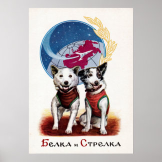 Belka and Strelka, space dogs — Soviet poster