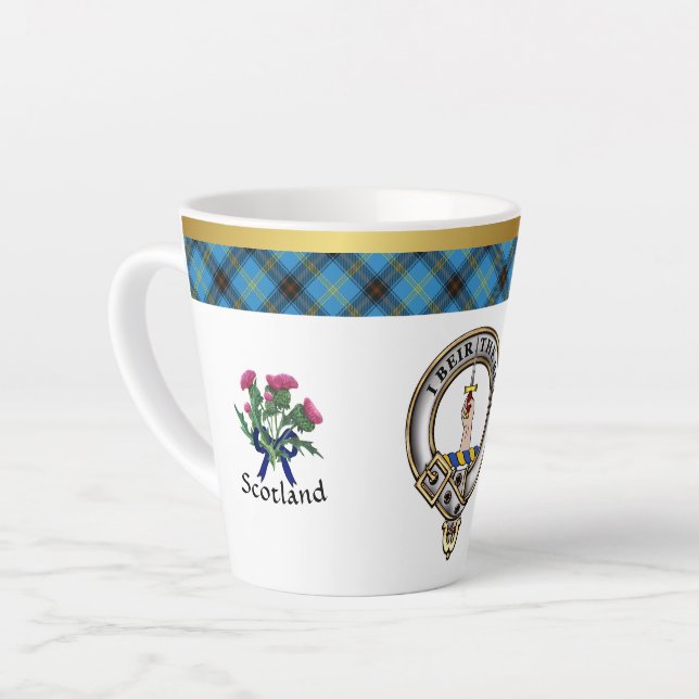 Bell Clan Badge Tartan & Motto Latte Mug (Left Angle)