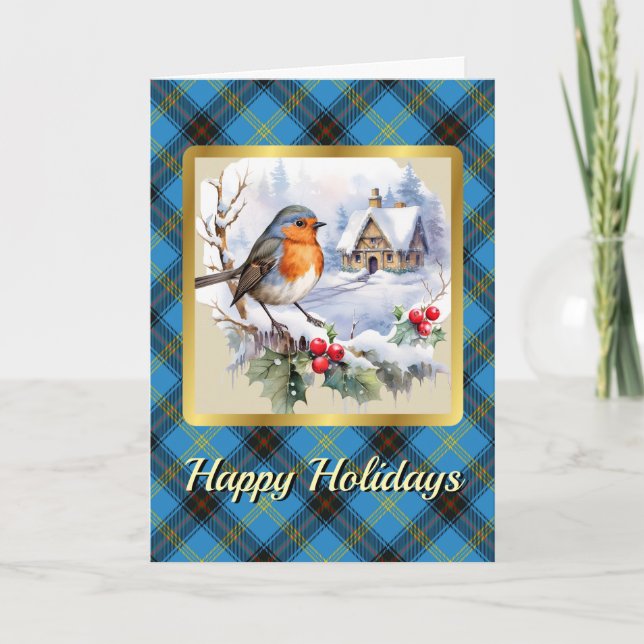 Bell Crest & Tartan w/Robin Personalised  Card (Front)