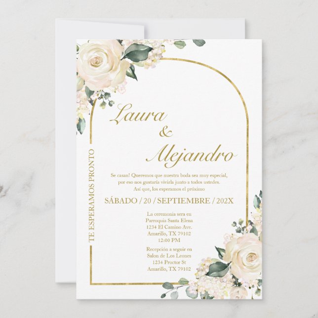 Bell frame Floral bouquet  Wedding Spanish Invitation (Front)