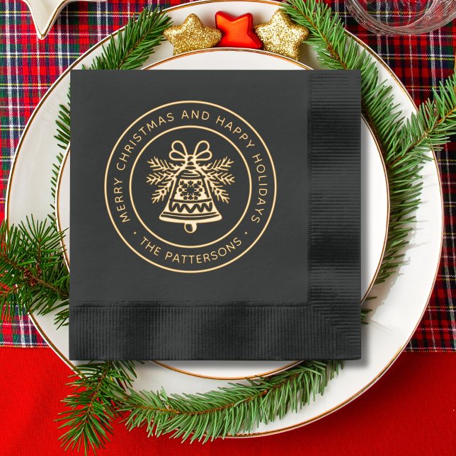Bell Merry Christmas Happy Holidays Personalised Foil Napkins (Creator Uploaded)