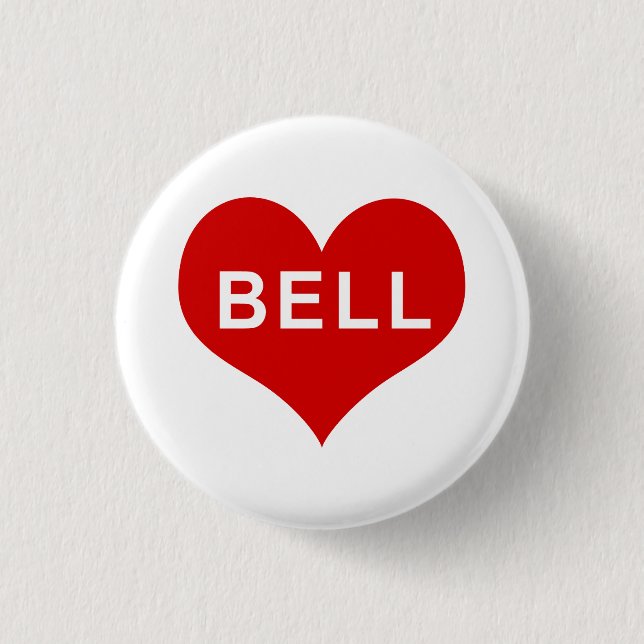 BELL NAME Red Love Heart Button (Front)