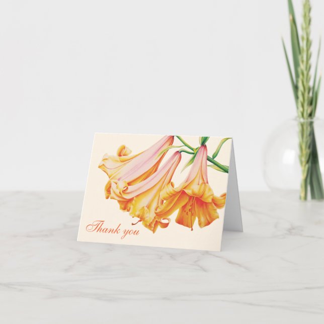 Bell orange lily botanical art thank you card (Front)
