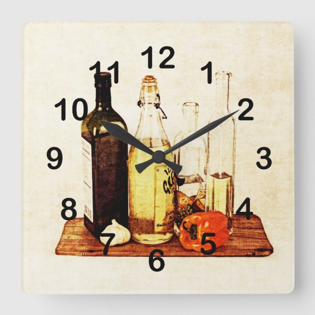 Bell pepper, garlic and cooking oils square wall clock (Front)