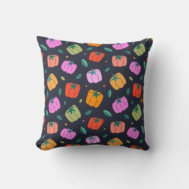 Bell Peppers Hand Drawn Vegetable Cushion (Front)