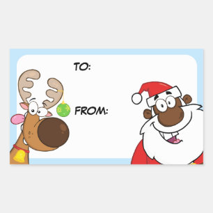 Bell Ringing Black Santa Gift Tag Sticker