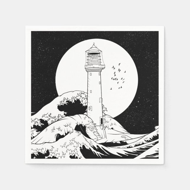 Bell Rock lighthouse black and white Napkin (Front)