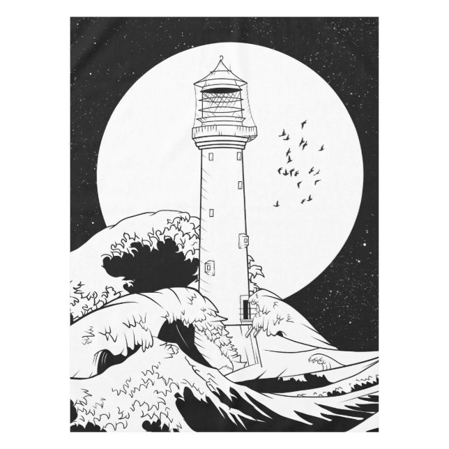 Bell Rock lighthouse black and white Tablecloth (Front)