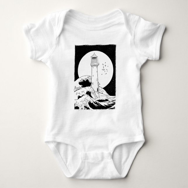 Bell Rock lighthouse fully moon Baby Bodysuit (Front)
