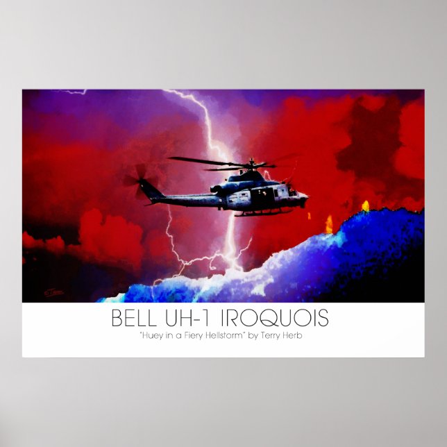 Bell UH-1 Iroquois Huey Lightning Strike Surreal Poster (Front)