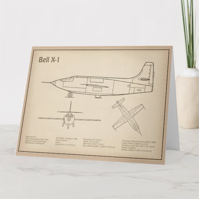 Bell X-1 - Aeroplane Blueprint Plans SD Thank You Card (Front)