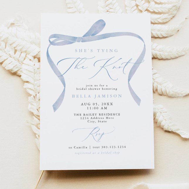 BELLA Blue Bow She's Tying the Knot Bridal Shower Invitation (Creator Uploaded)