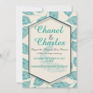 Bella Blue Peacock Geometric Wedding Invitation