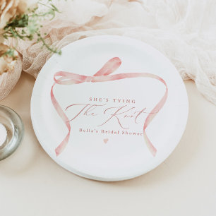 BELLA Blush Bow She's Tying the Knot Bridal Shower Paper Plate