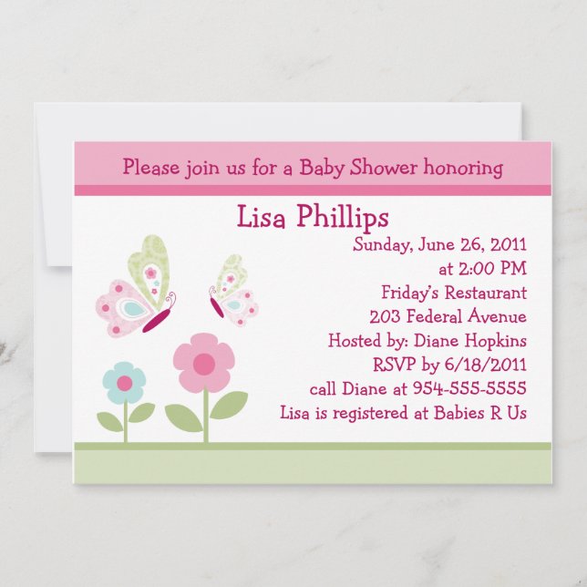Bella Butterfly and Flowers Baby Shower Invitation (Front)