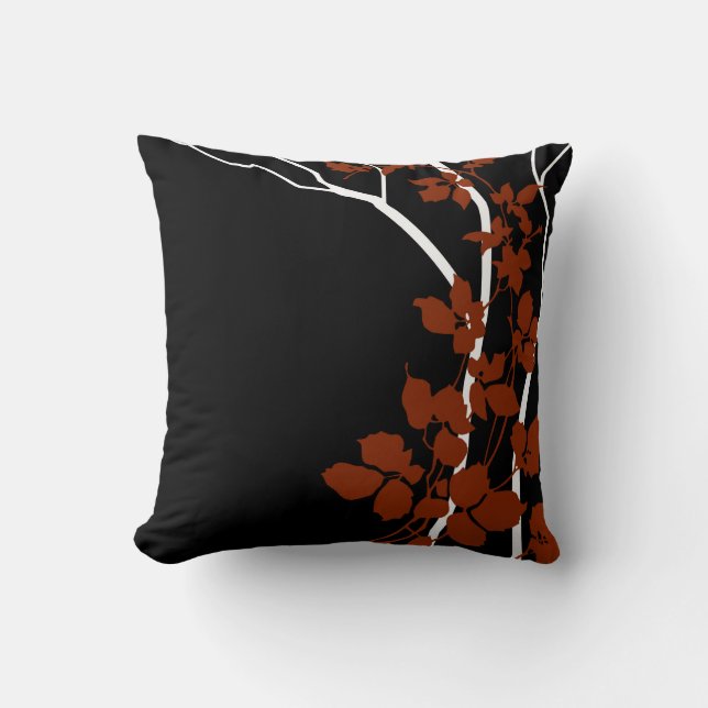 Bella Cherry Blossoms | black brick red rust white Cushion (Front)