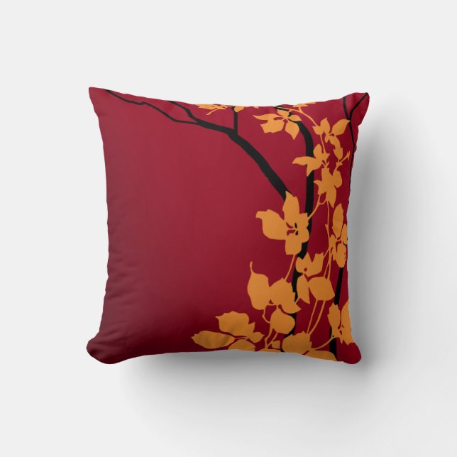 Bella Cherry Blossoms | deep red tangerine Cushion (Front)