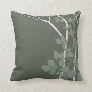 Bella Cherry Blossoms   grey dark sage jade mist Cushion