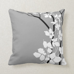 Bella Cherry Blossoms   grey grey black white Cushion