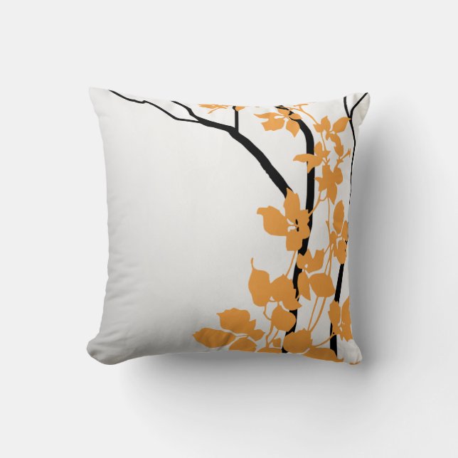 Bella Cherry Blossoms | tangerine orange white Cushion (Front)