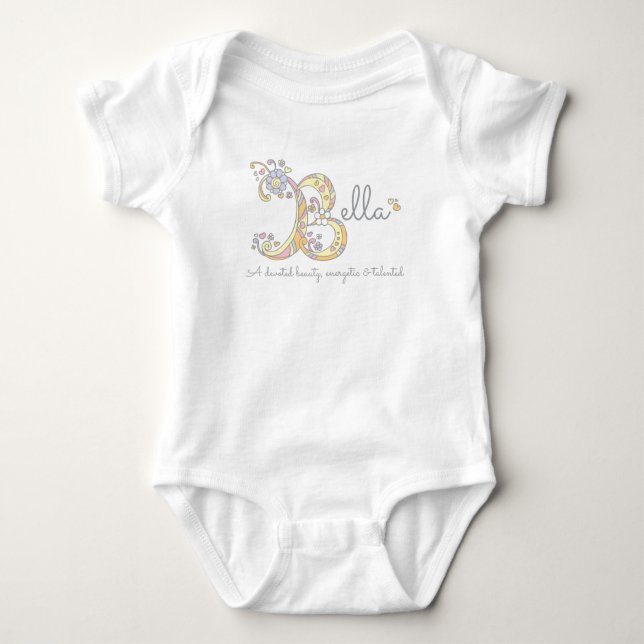 Bella girls B name meaning monogram baby clothes Baby Bodysuit (Front)