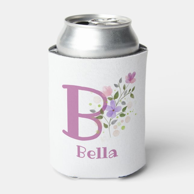 Bella Name with a Floral Design Can Cooler (Can Front)