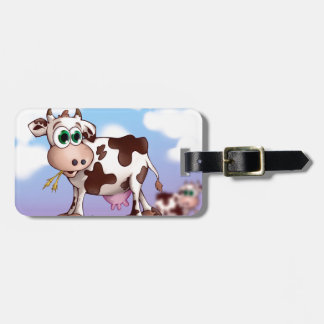 Bella The Cow Eating Hay on a Hill Top Luggage Tag
